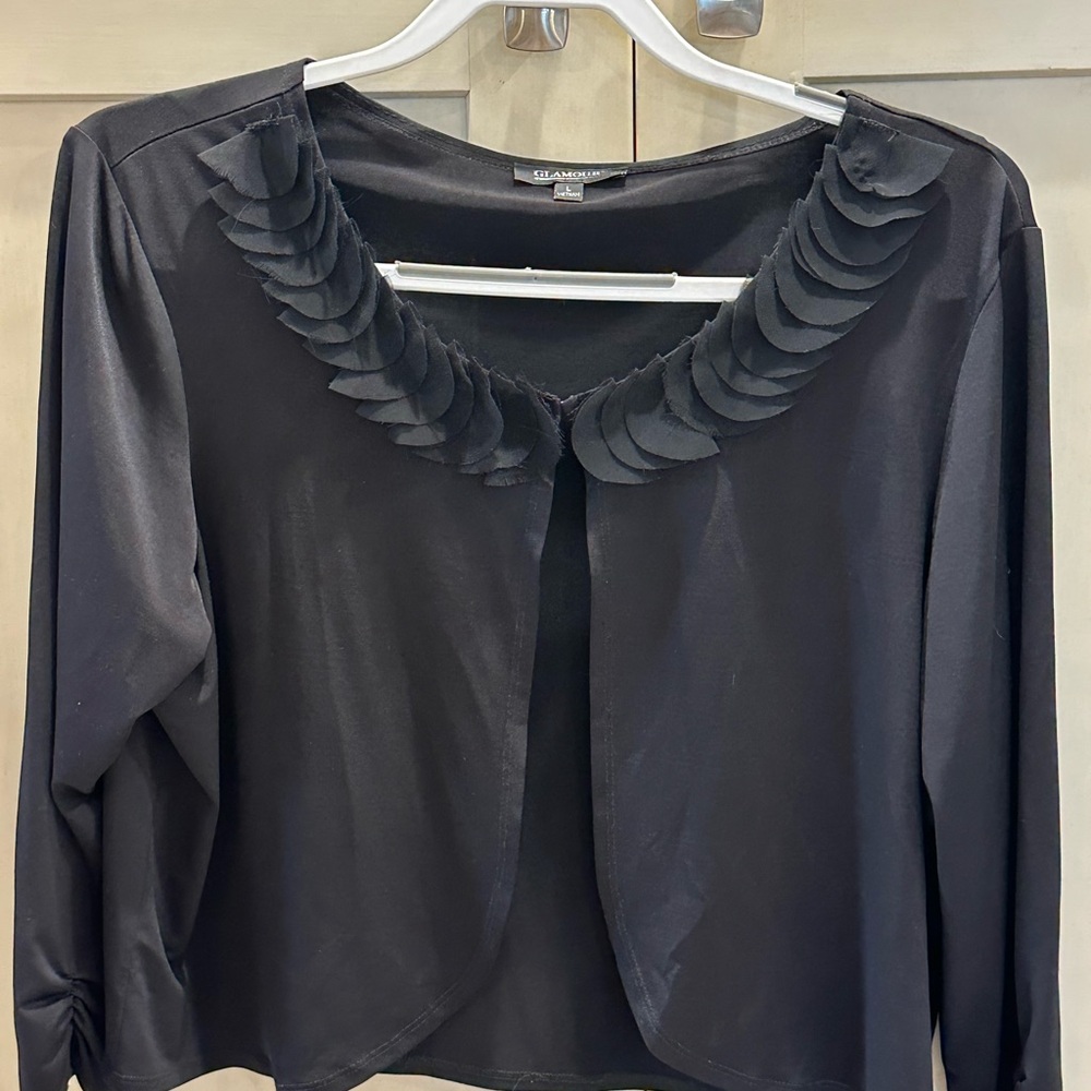 GLAMOUR Black Layered Petal Collar Open Cardigan